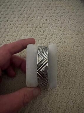 Source Unknown Silver Geometric Engraved Men's Cuff Bracelet
